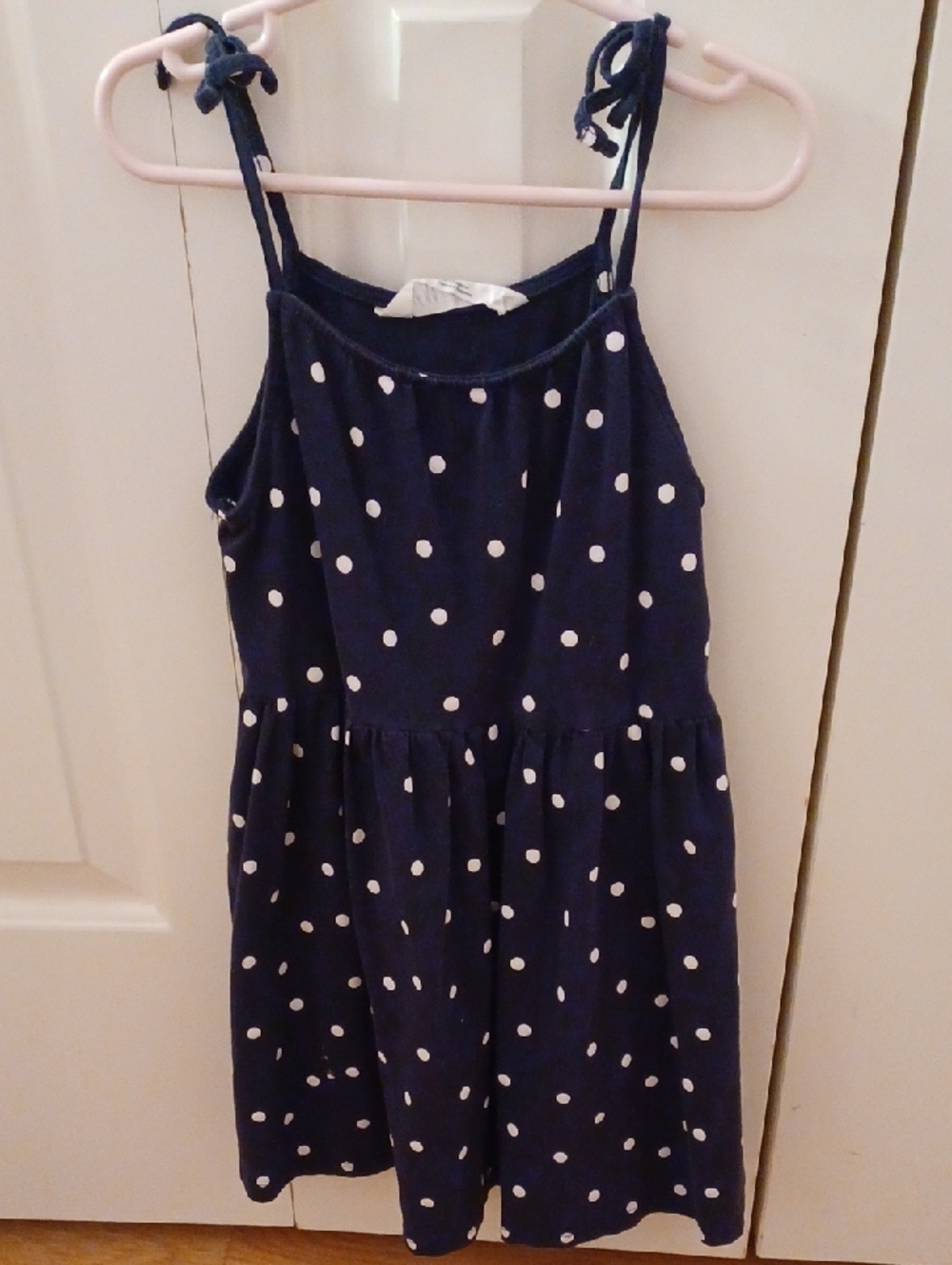 H&M Girls' Navy Polka Dot Tie-Shoulder Dress